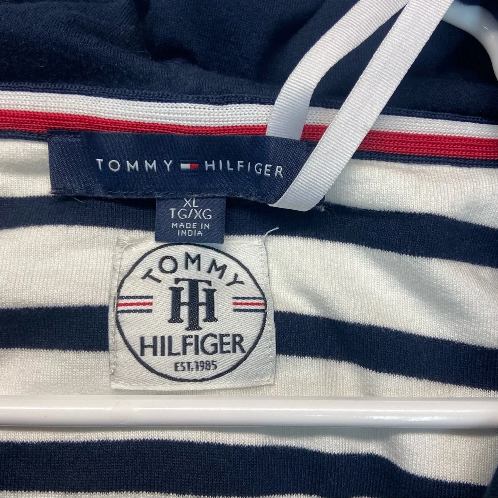 Tommy Hilfiger Nautical White Navy Stripped Zipper Front Hoddie - Picture 3 of 9